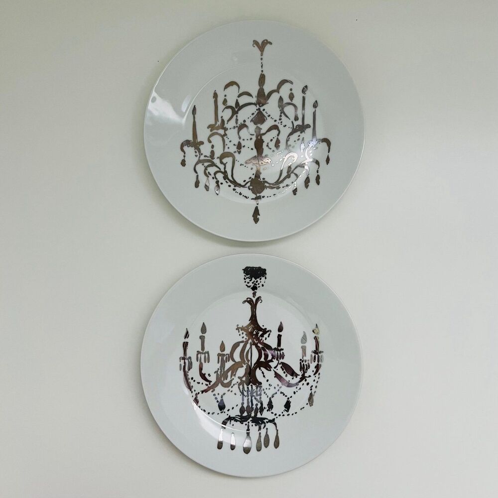 ROSANNA 2005 Belle Epoque White Platinum Chandelier Salad Plates, Set of 2
